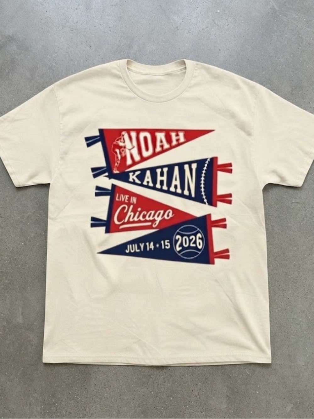 Noah Kahan Chicago 2026 Pennant Tour Graphic Gildan T-shirt Cream